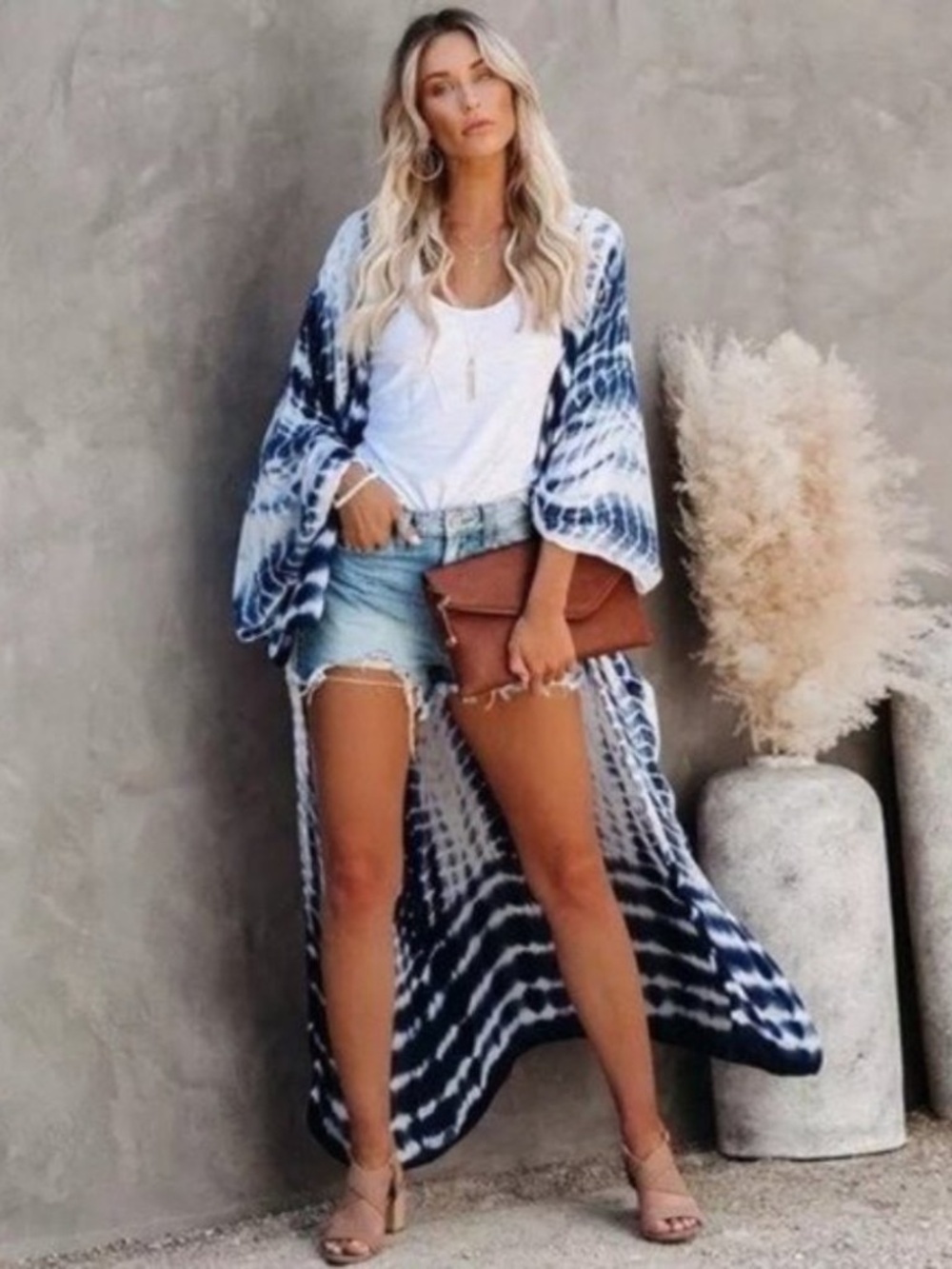 Boho Blue Tie Dye Kimono Duster Coverup New Item